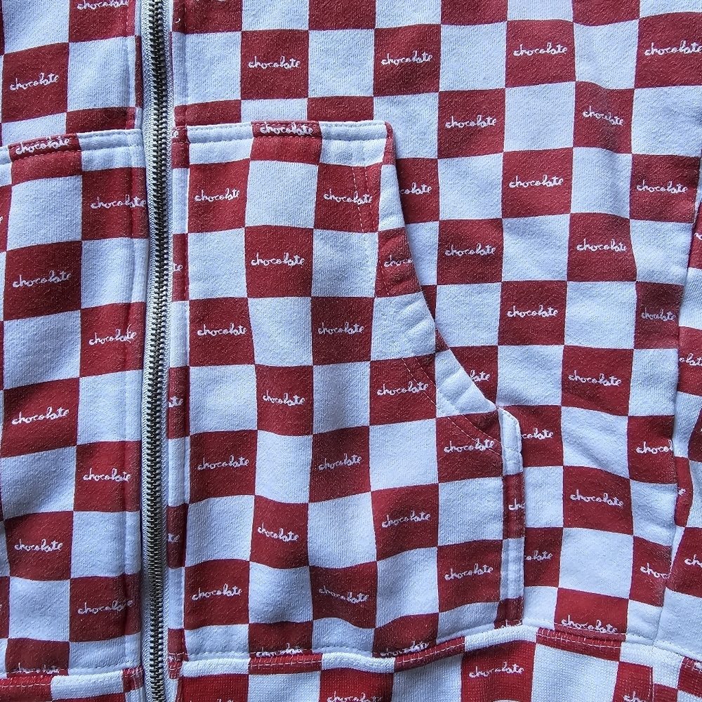 Chocolate skateboards hoodie full zip Small red white checkered Y2K pock… - Picture 5 of 6